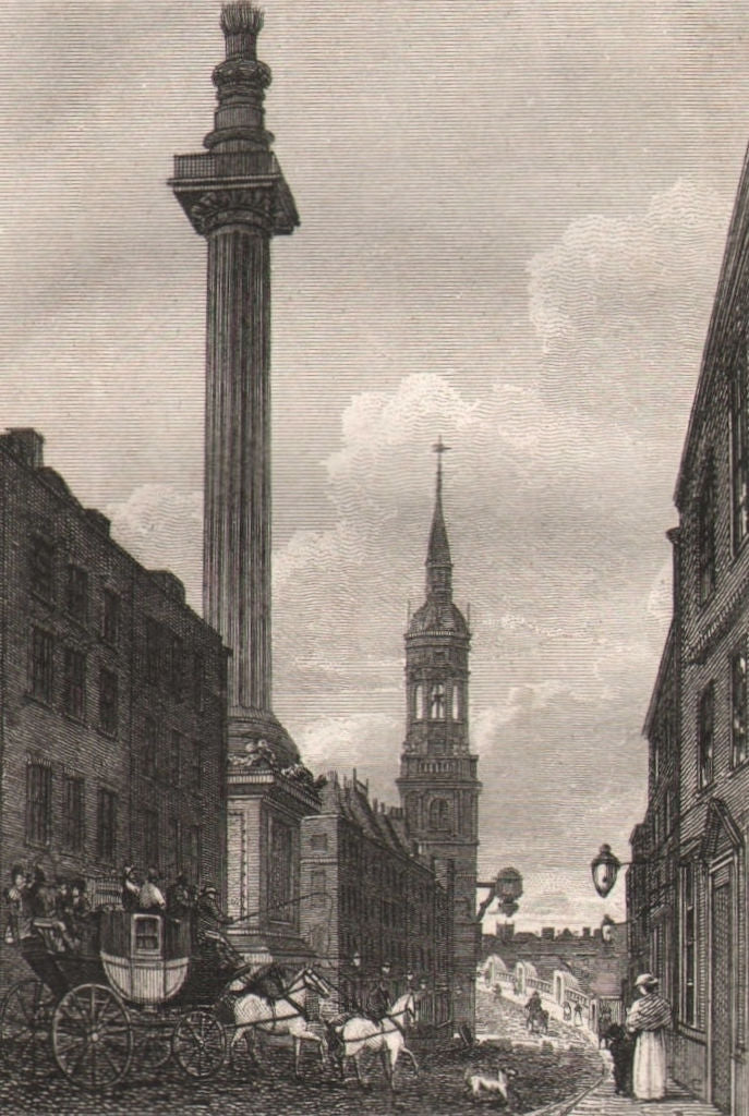 The Monument, London. Antique engraved print 1817 old picture